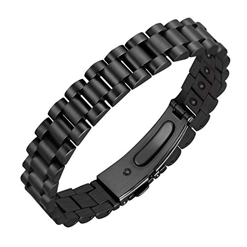 Pulseras de acero de titanio magnético Jecanori para hombres - Pulsera de hematita para hombres con herramienta de extracción y caja de regalo de joyería