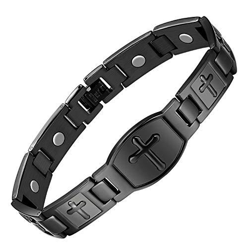 Pulseras magnéticas Jecanori para hombres, pulsera de acero de titanio para hombres con imanes, longitud ajustable con herramienta de medición de tamaño
