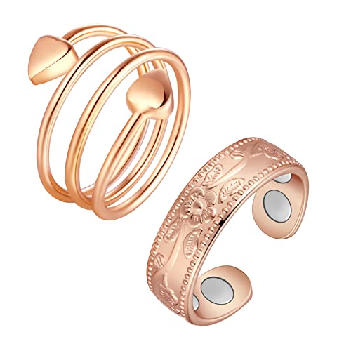 Anillos de cobre Jecanori para mujer, anillo magnético ajustable con forma de corazón de amor, anillos de cobre, regalo de joyería navideña con caja de anillo, regalo de anillos