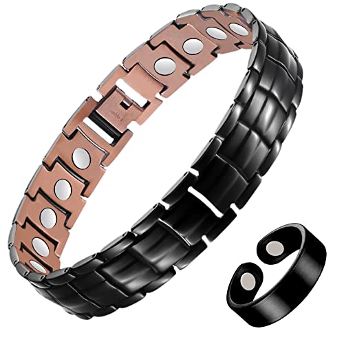 Pulsera de cobre magnético sólido Jecanori para hombres, pulseras magnéticas de cobre con forma de cruz con herramienta de extracción y caja de regalo de joyería