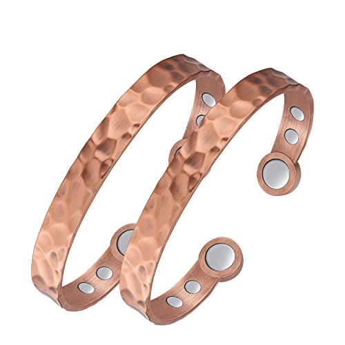 Jecanori - Pulseras magnéticas de cobre para desintoxicación linfática para mujer, 2 unidades, pulseras de drenaje linfático magnético, brazaletes de cobre 100 % con imán de 3500 Gauss, regalos de joyería
