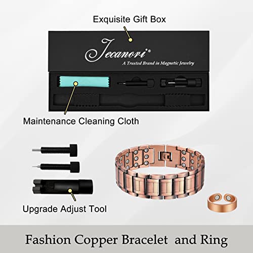 Pulsera magnética de cobre Jecanori 3X para hombres, pulsera magnética ultrarresistente de desintoxicación linfática y anillo de cobre