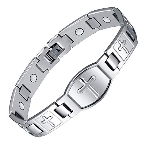 Pulseras magnéticas Jecanori para hombres, pulsera de acero de titanio para hombres con imanes, longitud ajustable con herramienta de medición de tamaño