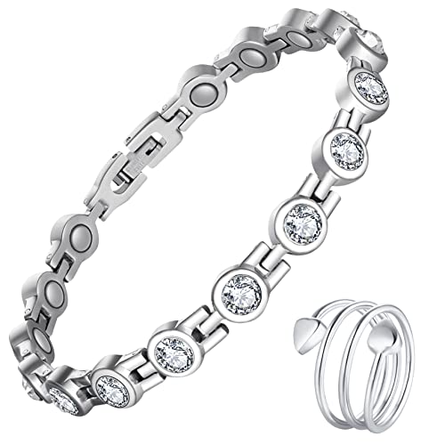 Pulseras magnéticas de cristal Jecanori para mujer, anillos de cobre para mujer, pulseras ajustables de acero de titanio