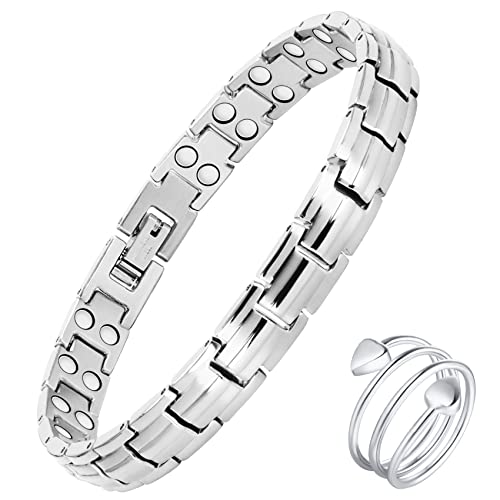 Pulseras magnéticas de cristal Jecanori para mujer, anillos de cobre para mujer, pulseras ajustables de acero de titanio