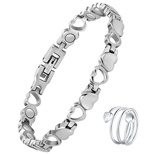 Pulsera magnética Jecanori para mujer, brazalete de acero de titanio, regalo de San Valentín con herramienta ajustable (serie Braveheart)