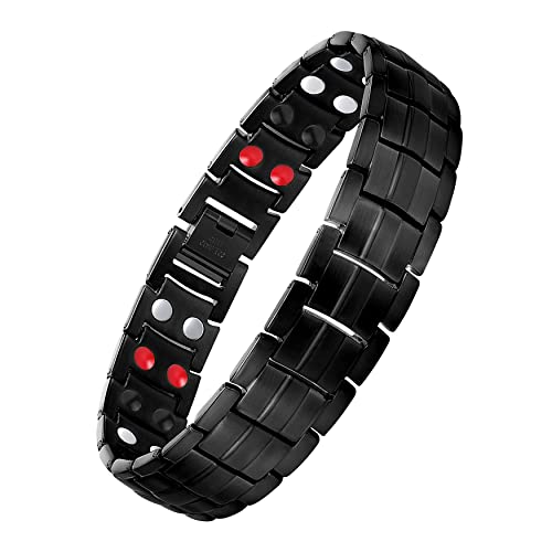 Pulsera magnética Jecanori para hombre: pulsera de acero de titanio de 4 elementos con imanes de doble fila, pulsera de longitud ajustable con herramienta de medición
