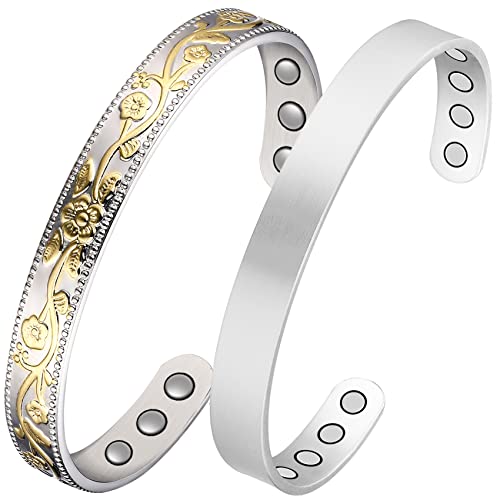 Jecanori - Pulseras magnéticas de cobre para desintoxicación linfática para mujer, 2 unidades, pulseras de drenaje linfático magnético, brazaletes de cobre 100 % con imán de 3500 Gauss, regalos de joyería