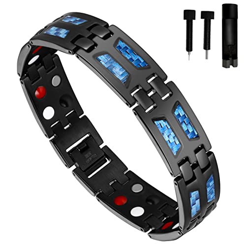 Pulsera magnética Jecanori para hombre: pulsera de acero de titanio de 4 elementos con imanes de doble fila, pulsera de longitud ajustable con herramienta de medición