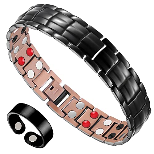 Pulsera de cobre magnético sólido Jecanori para hombres, pulseras magnéticas de cobre con forma de cruz con herramienta de extracción y caja de regalo de joyería