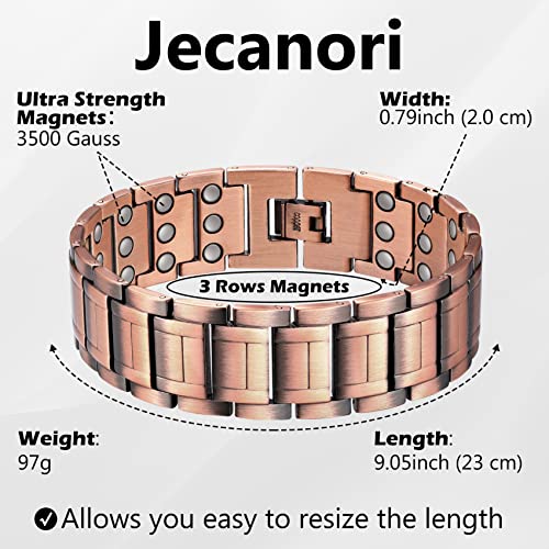 Pulsera magnética de cobre Jecanori 3X para hombres, pulsera magnética ultrarresistente de desintoxicación linfática y anillo de cobre