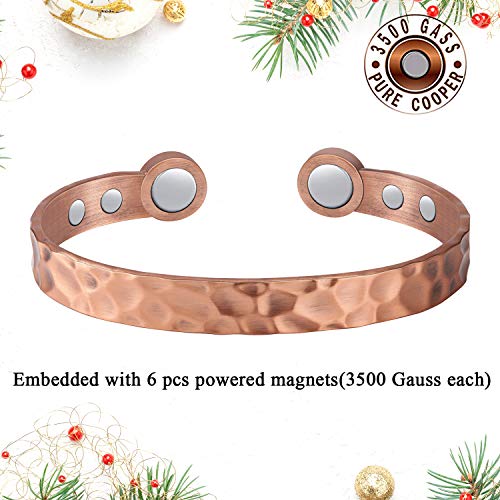 Jecanori - Pulseras magnéticas de cobre para desintoxicación linfática para mujer, 2 unidades, pulseras de drenaje linfático magnético, brazaletes de cobre 100 % con imán de 3500 Gauss, regalos de joyería