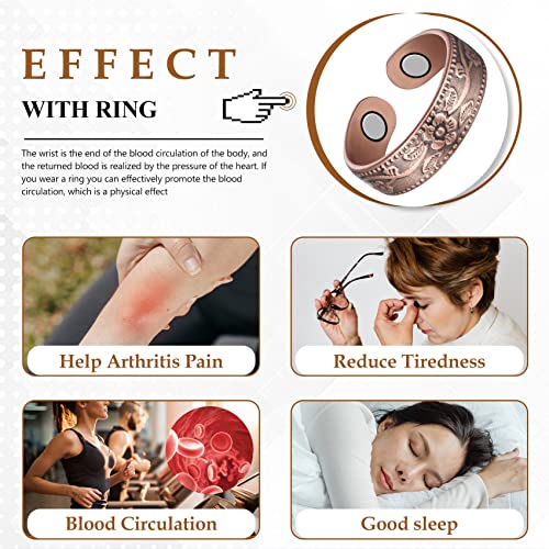 Jecanori - 2 anillos de cobre para hombre y mujer, anillo de cobre magnético ajustable, regalo de joyería navideña con caja para anillos, anillo (flor vintage, elegante y sin revestimiento)