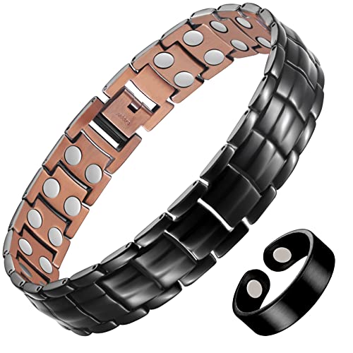 Pulsera de cobre magnético sólido Jecanori para hombres, pulseras magnéticas de cobre con forma de cruz con herramienta de extracción y caja de regalo de joyería