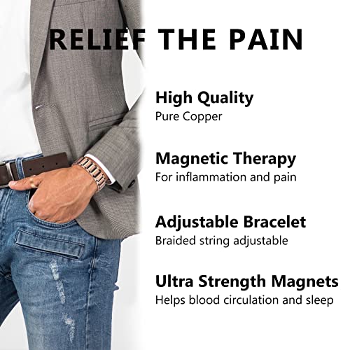Pulsera magnética de cobre Jecanori 3X para hombres, pulsera magnética ultrarresistente de desintoxicación linfática y anillo de cobre