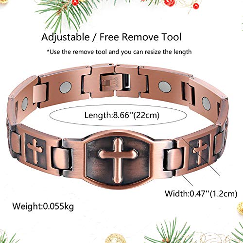 Pulsera de cobre magnético sólido Jecanori para hombres, pulseras magnéticas de cobre con forma de cruz con herramienta de extracción y caja de regalo de joyería