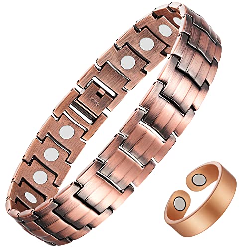 Pulsera de cobre magnético sólido Jecanori para hombres, pulseras magnéticas de cobre con forma de cruz con herramienta de extracción y caja de regalo de joyería
