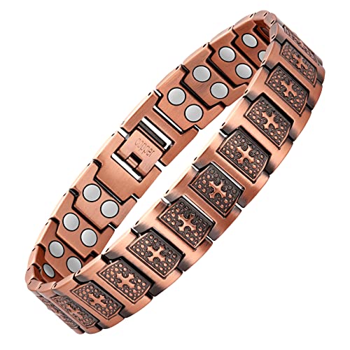 Pulsera magnética de cobre Jecanori 3X para hombres, pulsera magnética ultrarresistente de desintoxicación linfática y anillo de cobre