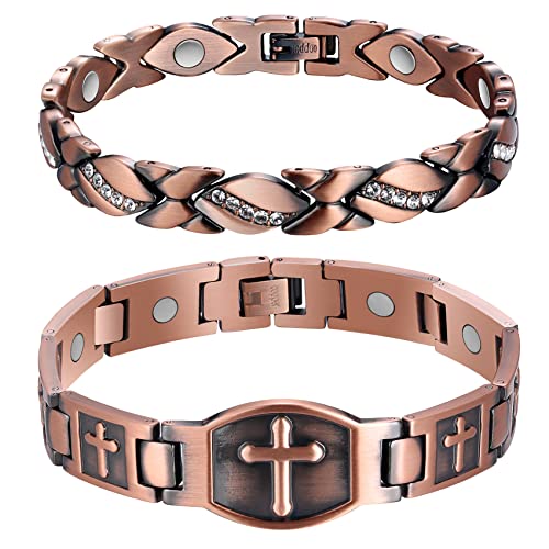 Pulsera de cobre magnético sólido Jecanori para hombres, pulseras magnéticas de cobre con forma de cruz con herramienta de extracción y caja de regalo de joyería