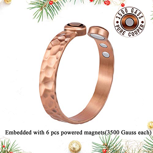 Jecanori - Pulseras magnéticas de cobre para desintoxicación linfática para mujer, 2 unidades, pulseras de drenaje linfático magnético, brazaletes de cobre 100 % con imán de 3500 Gauss, regalos de joyería