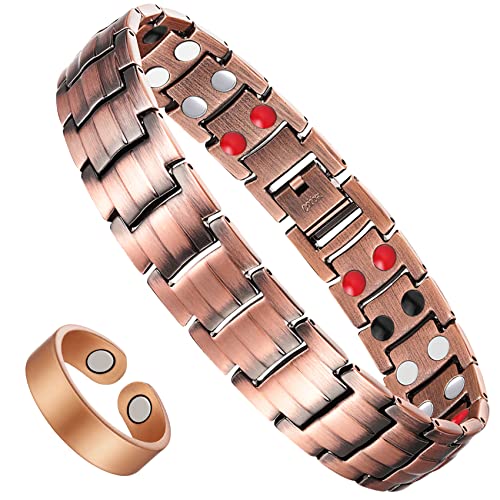 Pulsera de cobre magnético sólido Jecanori para hombres, pulseras magnéticas de cobre con forma de cruz con herramienta de extracción y caja de regalo de joyería