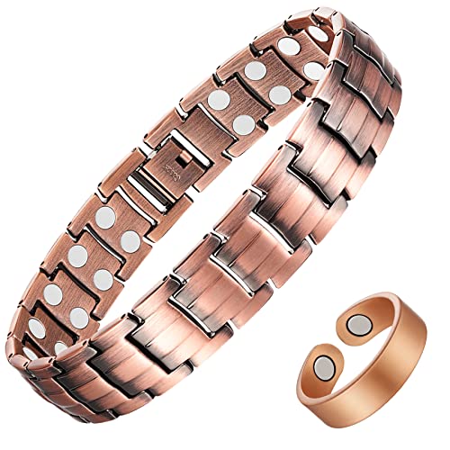 Pulsera de cobre magnético sólido Jecanori para hombres, pulseras magnéticas de cobre con forma de cruz con herramienta de extracción y caja de regalo de joyería