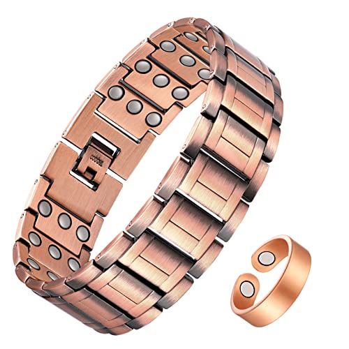 Pulsera magnética de cobre Jecanori 3X para hombres, pulsera magnética ultrarresistente de desintoxicación linfática y anillo de cobre