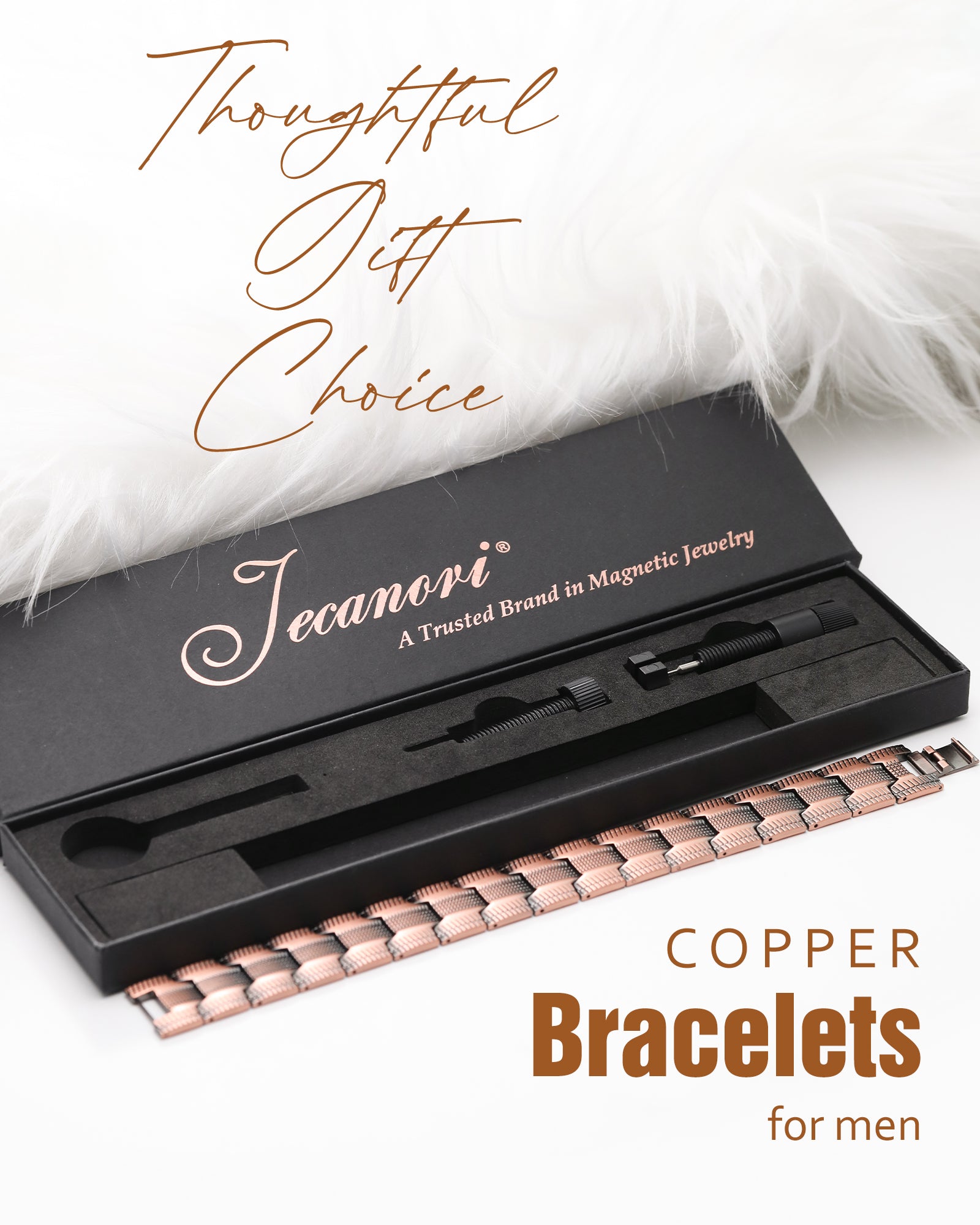 Jecanori 3X Strength Copper Magnetic Bracelet for Men,Pure Copper Bracelet Included Adjustable Sizing Tool