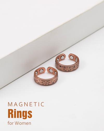 Copper Rings for Women, Pure Copper Magnetic Therapy Rings, Lymphatic Drainage Rings for Women(Copper-Flower)