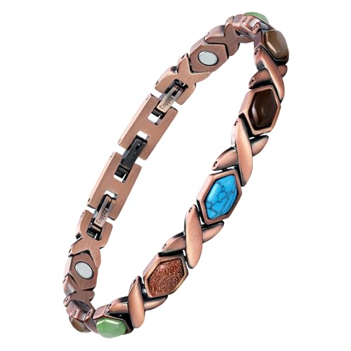 Jecanori Pure Copper Bracelets for Women, Colorful Turquoise
