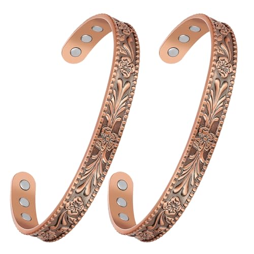 Jecanori 2Pcs Magnetic Copper Bracelets for Women Men for Arthritis and Joint