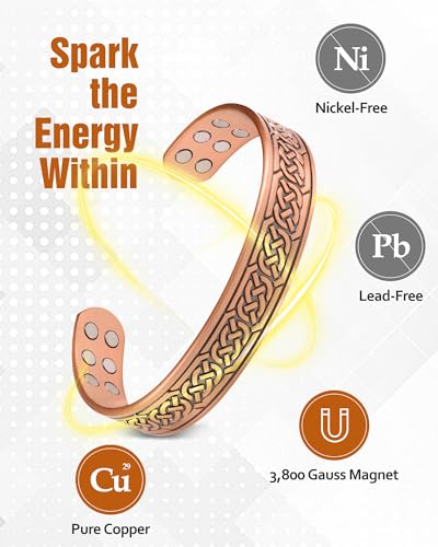 Copper Bracelet for Men, 18X Strength Mens Magnetic Copper Bracelets