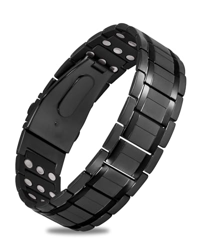 3X Magnetic Bracelets for Men, Mens Bracelet Stainless Steel with Strenth Neodymium Magnets & Sizing Tool(Black)