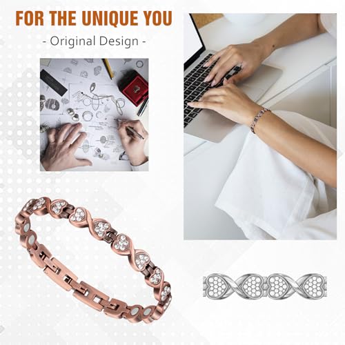 Jecanori Pure Copper Bracelets for Women, Heart Crystal Magnetic Bracelets