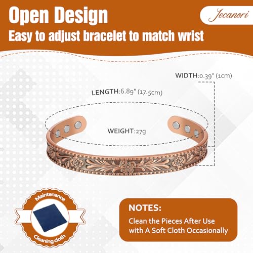 Jecanori 2Pcs Magnetic Copper Bracelets for Women Men for Arthritis and Joint