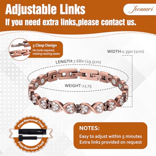 Jecanori Pure Copper Bracelets for Women, Heart Crystal Magnetic Bracelets