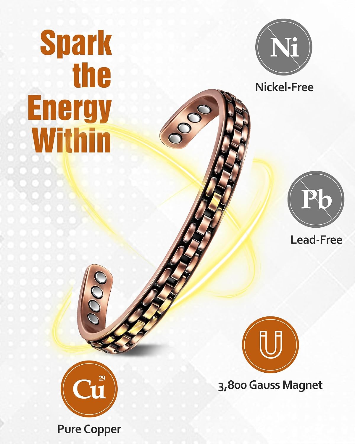 Jecanori Copper Cuff Magnetic Bracelets for Men & Women