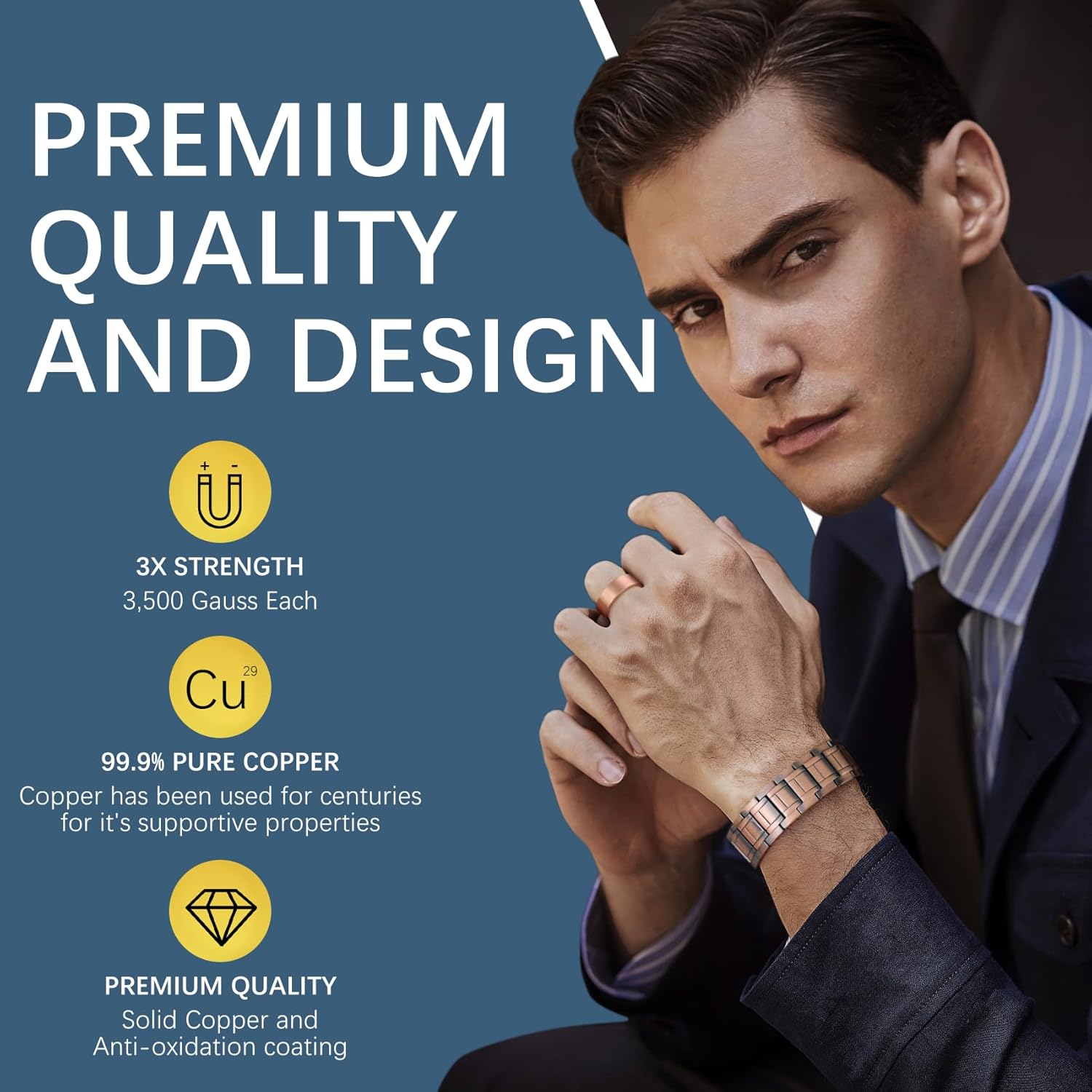 Jecanori 3X Strength Copper Magnetic Bracelet for Men