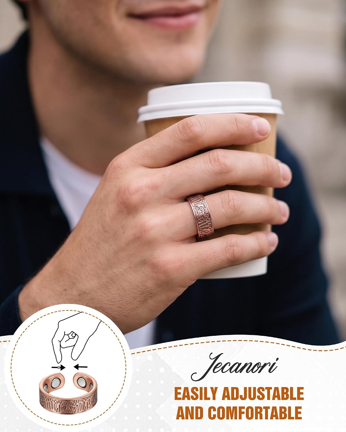 Jecanori 2PCS Magnetic Copper Rings for Women & Men