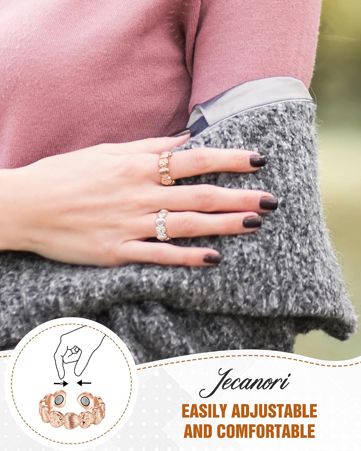 Jecanori 99.99% Pure Copper Rings for Women, 6X Strength Magnetic Ring