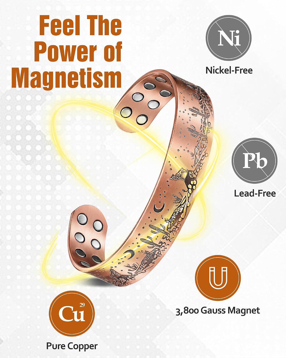 99% Pure Copper Magnetic Bracelet for Men with 20 Magnets
