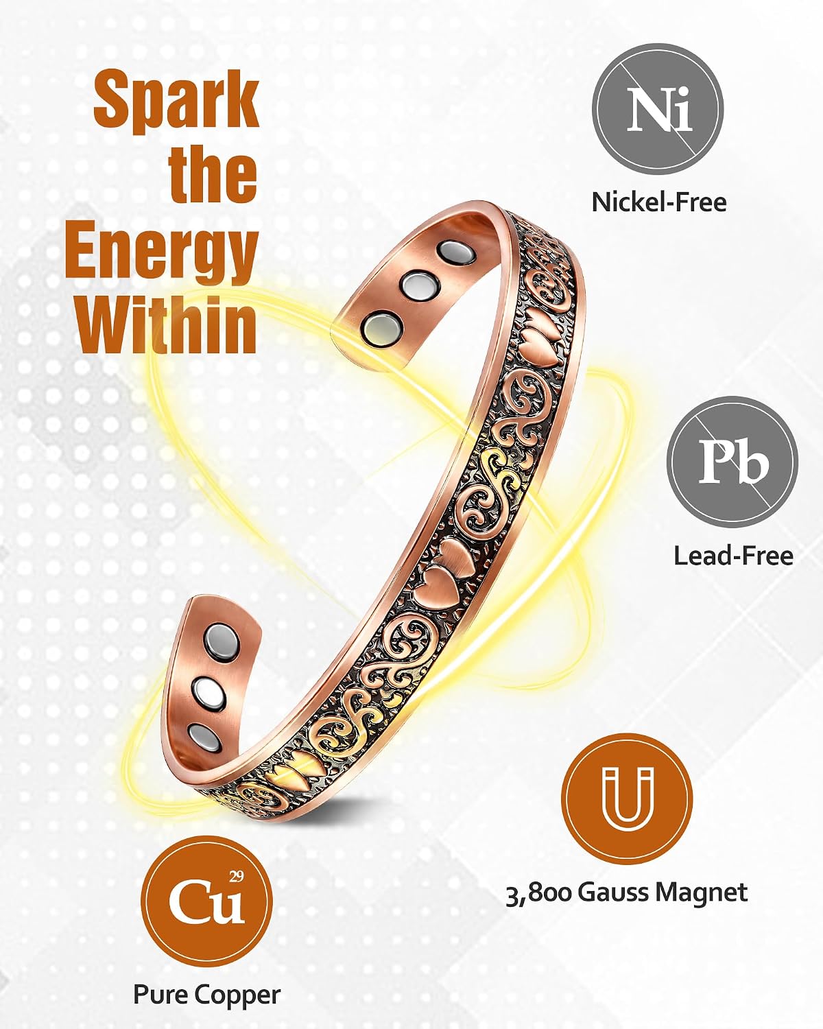 Jecanori 2Pcs Copper Bracelets for Women, Women Magnetic Cuff Bracelet