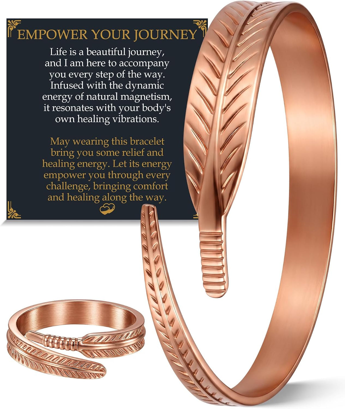 Jecanori 100% Pure Copper Bracelet & Ring for Women, Adjustable Copper Cuff