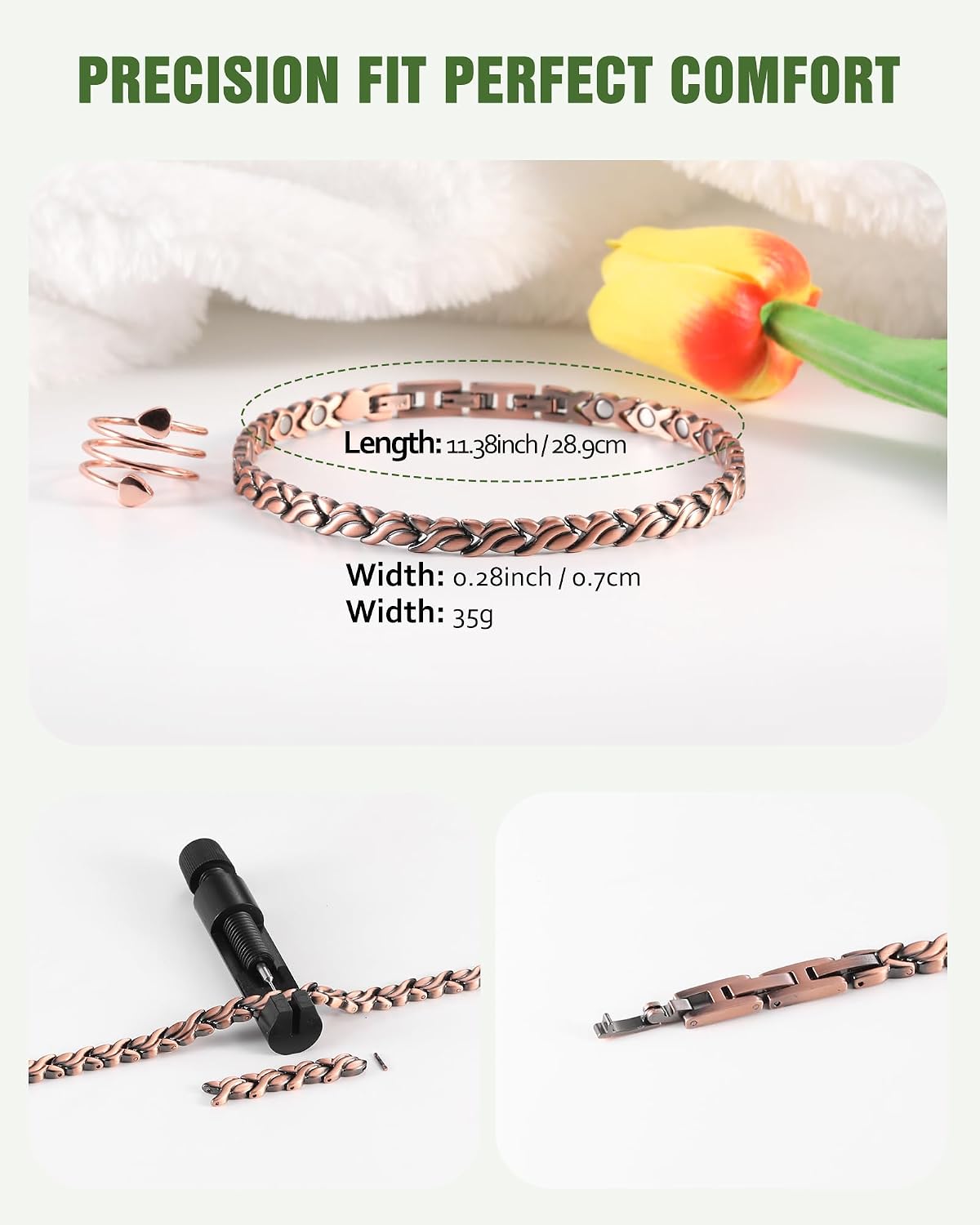 Jecanori 99% Pure Copper Ankle Bracelets for Women - Copper Ring Set