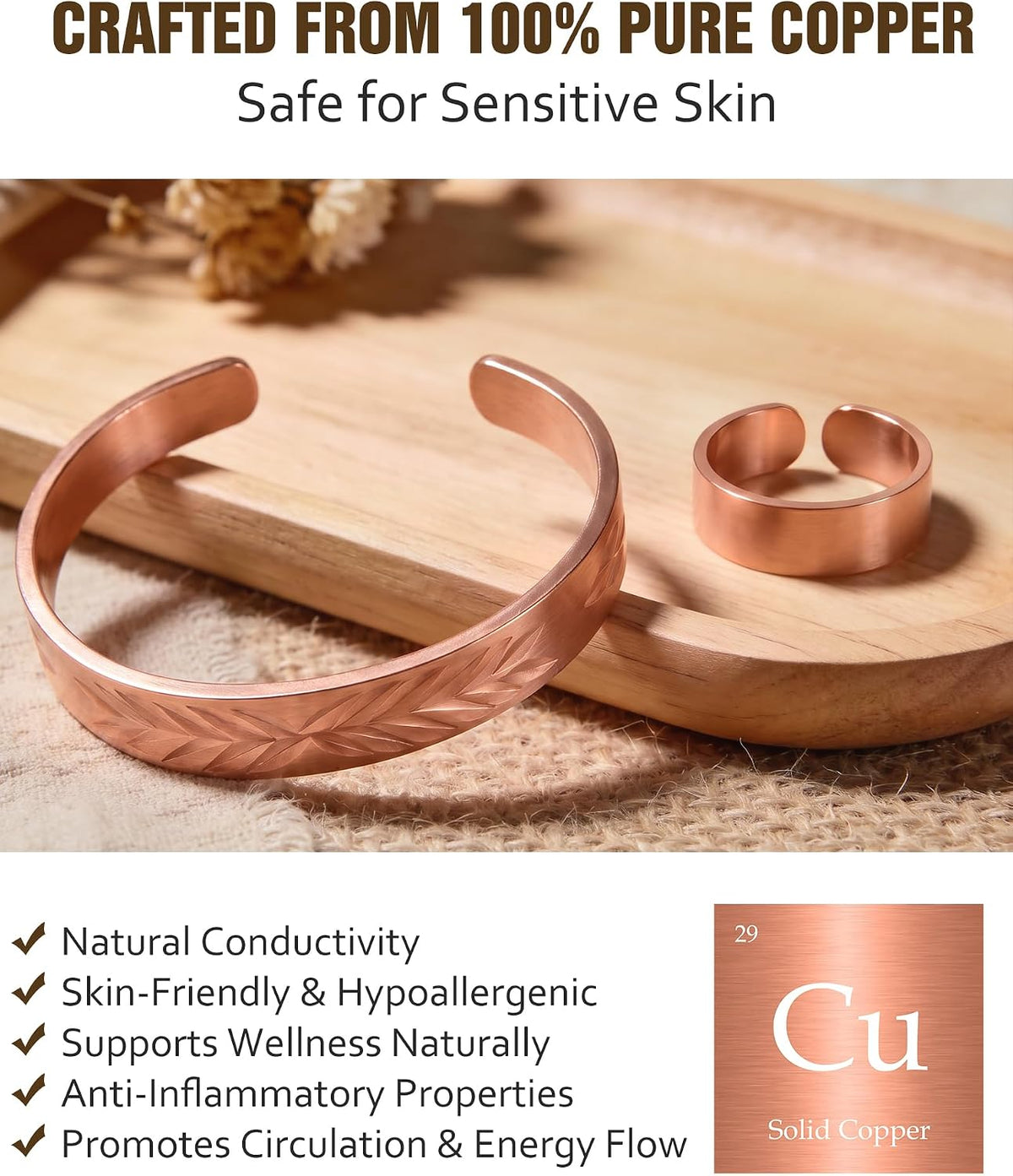Pure Copper Bracelet & Ring for Women