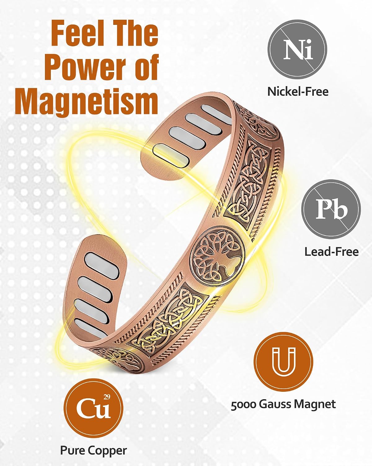 Jecanori Copper Bracelet for Men with Upgrade 5,000 Gauss Elliptical Magnet