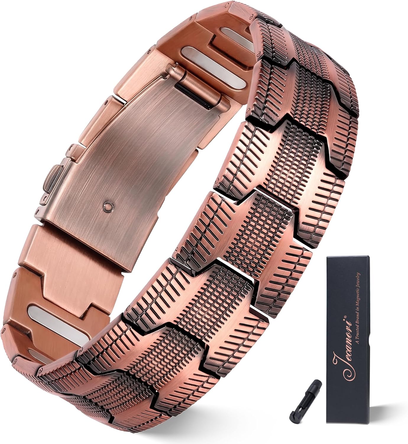 Jecanori Pure Copper Bracelet for Men, 5X Strength Magnetic Bracelets with 5000 Gauss Magnets, Adjustable Mens Copper Bracelet with Premium Fold-Over Clasp
