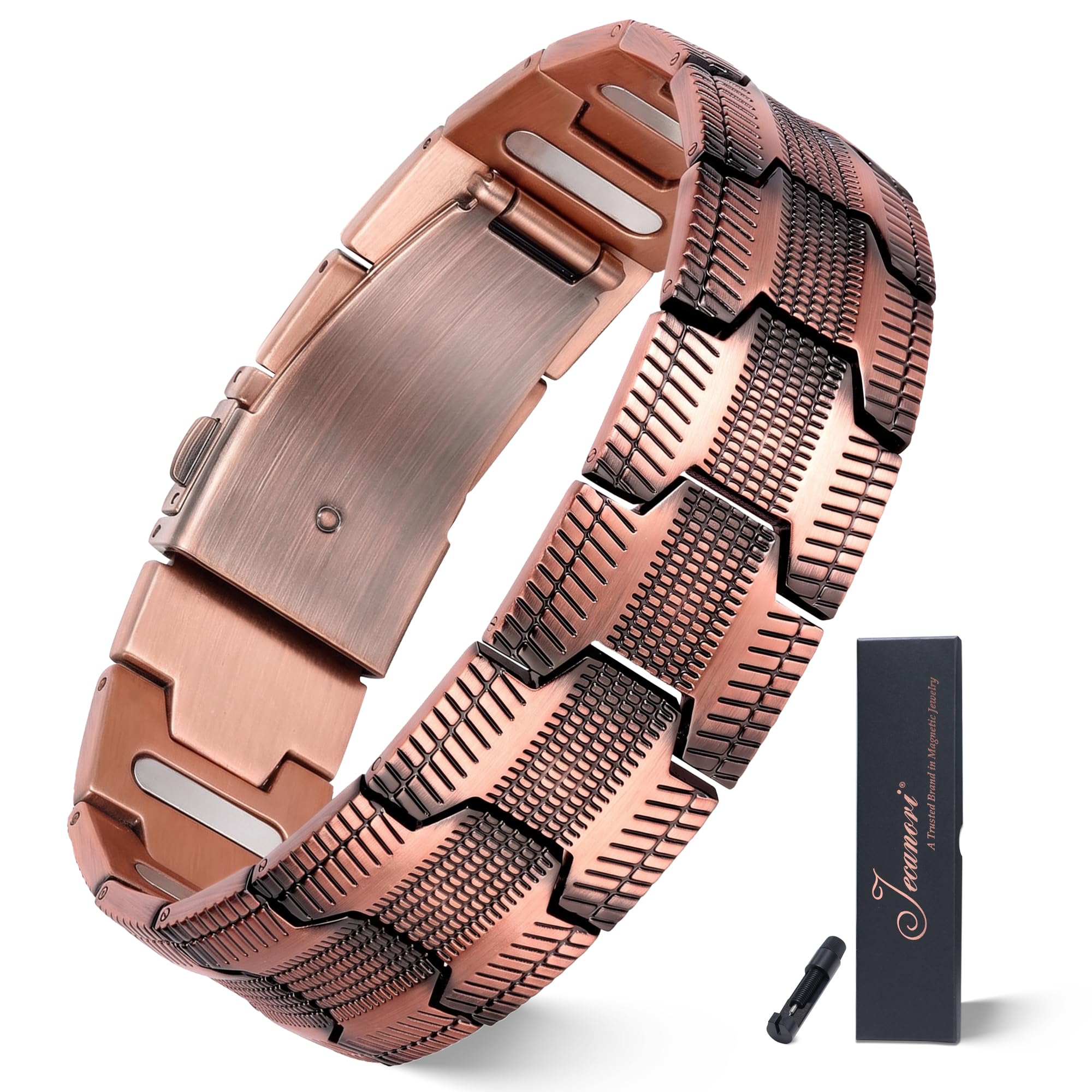 Jecanori Pure Copper Bracelet for Men, 5X Strength Magnetic Bracelets with 5000 Gauss Magnets, Adjustable Mens Copper Bracelet with Premium Fold-Over Clasp