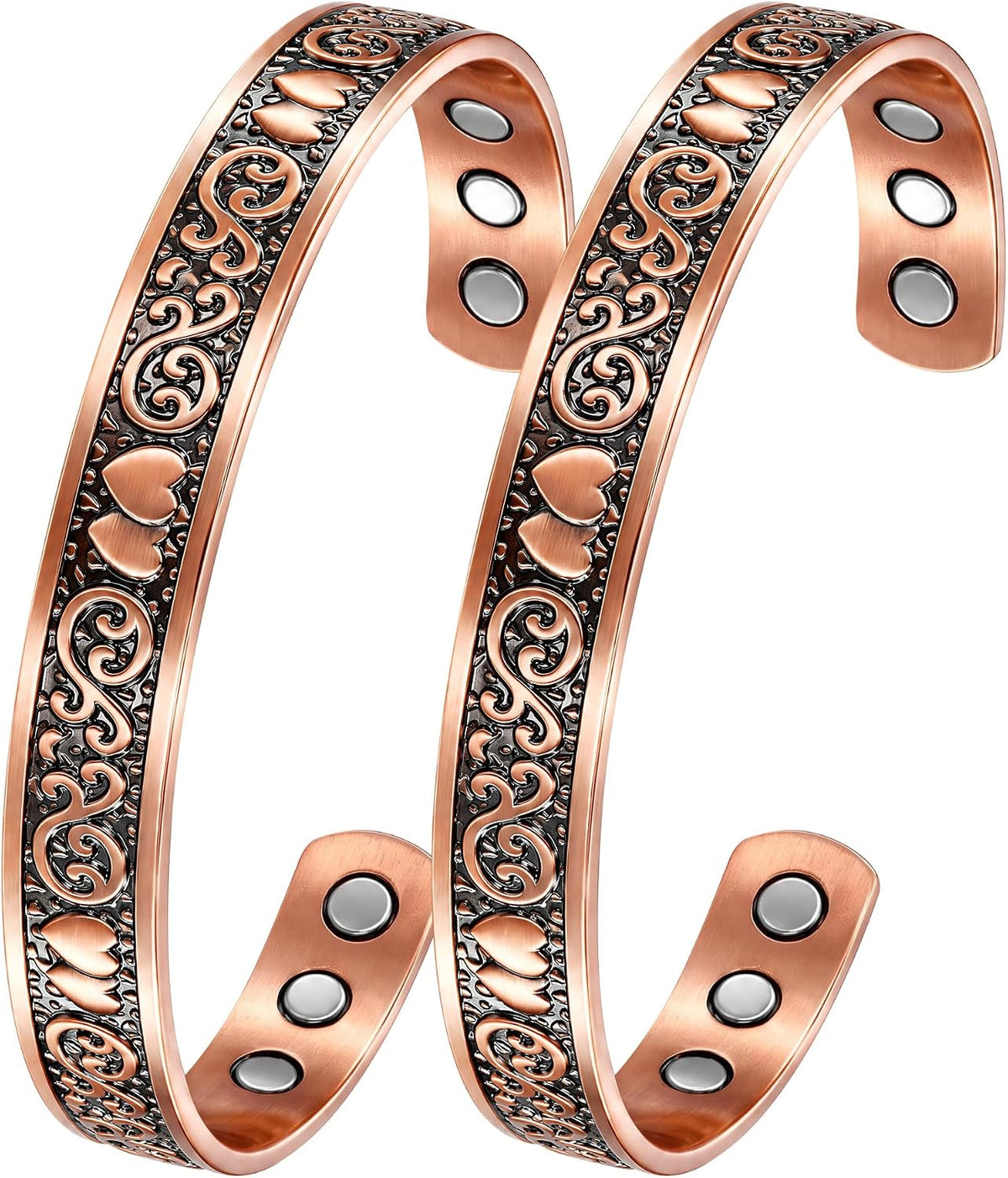 Jecanori 2Pcs Copper Bracelets for Women, Women Magnetic Cuff Bracelet