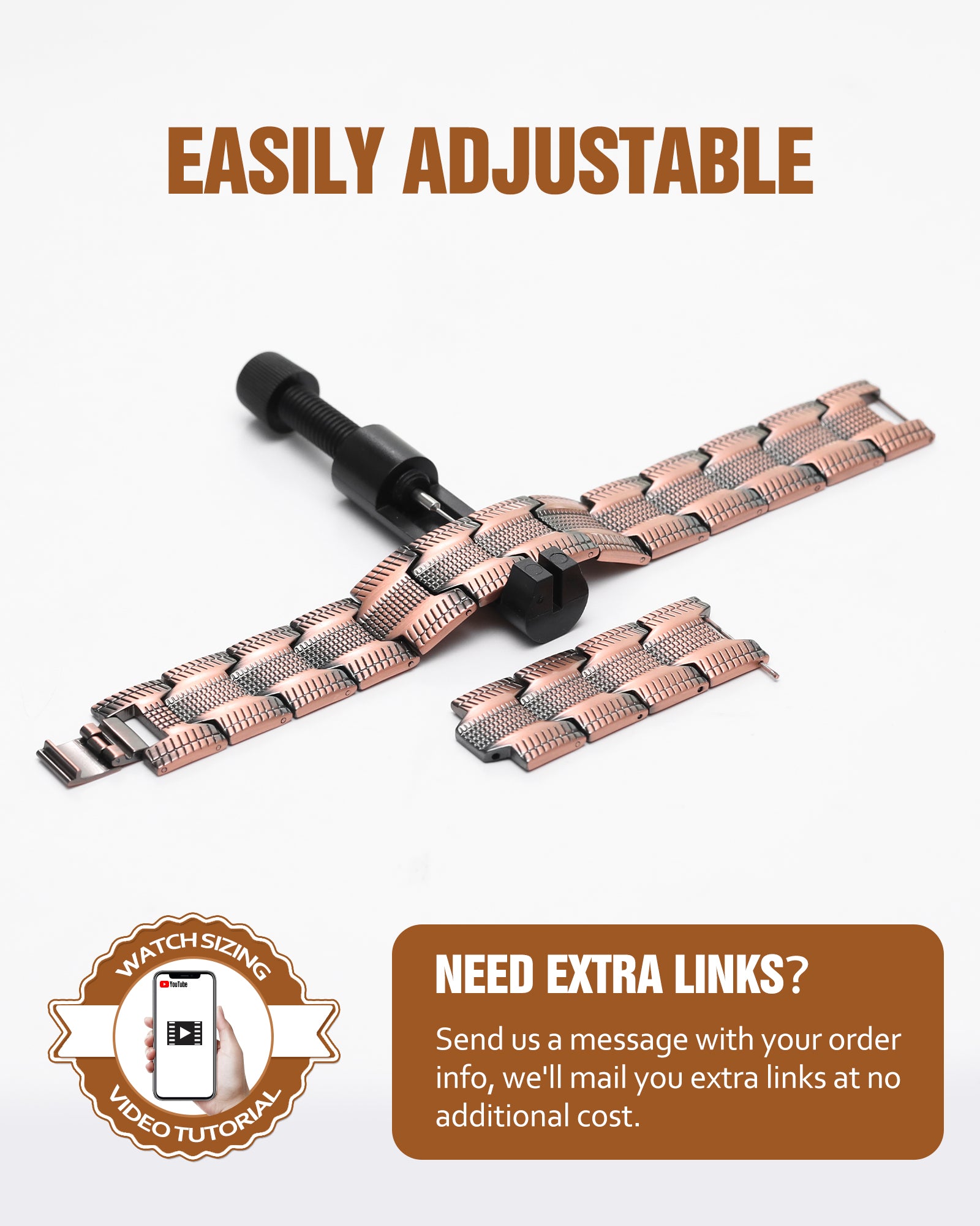 Jecanori 3X Strength Copper Magnetic Bracelet for Men,Pure Copper Bracelet Included Adjustable Sizing Tool